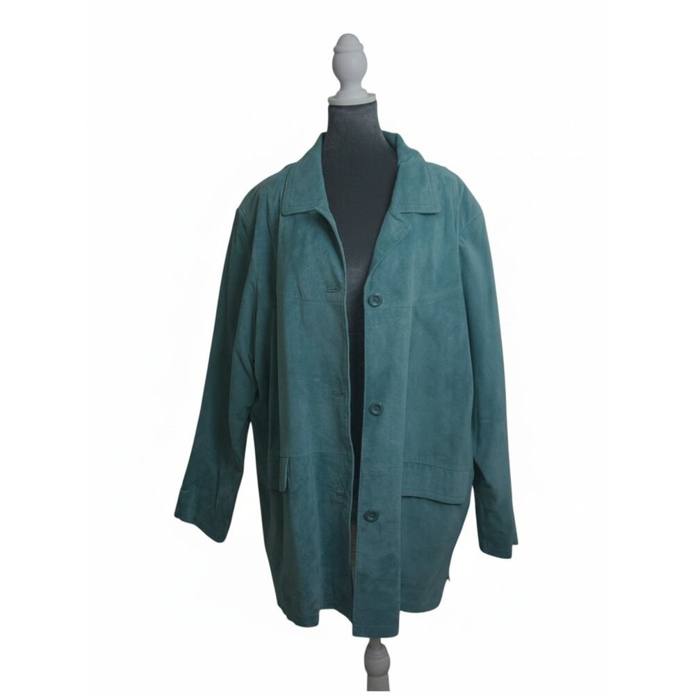 Jessica Holbrooks Mint Green Leather Suede Jacket Lined w/ Pockets Sz 3X GUC - Picture 7 of 16